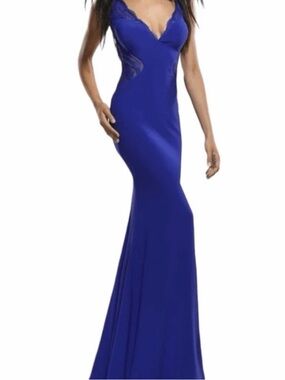Xcite Prom Cobalt Blue Lace-Accent Mermaid Gown